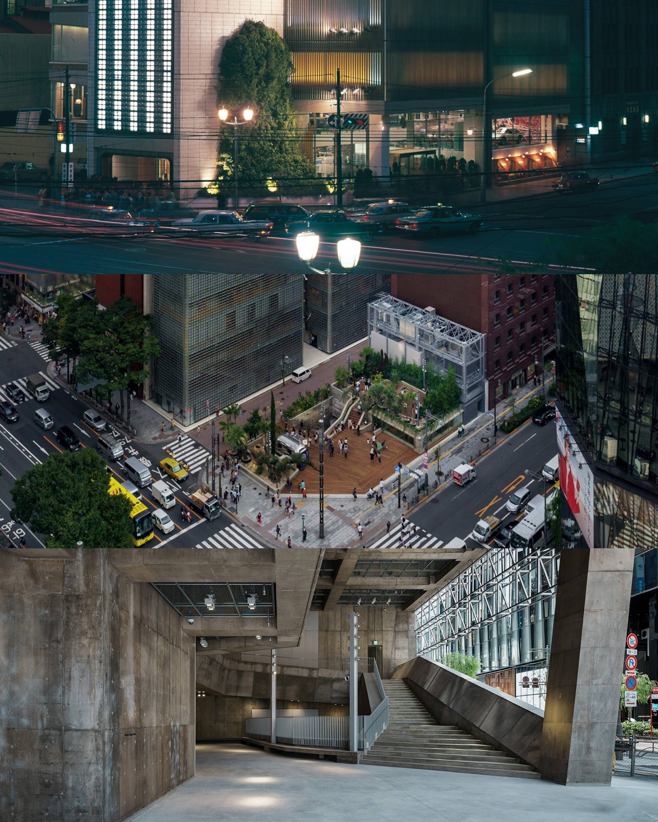 ソニービル外観。Ginza Sony Park俯瞰風景。Ginza Sony Park最終形内観。