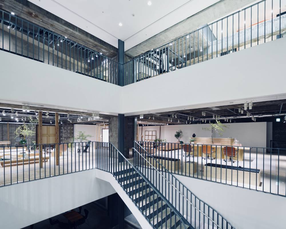 内観。地下の三層吹き抜け空間にトップライトが差し込まれている。