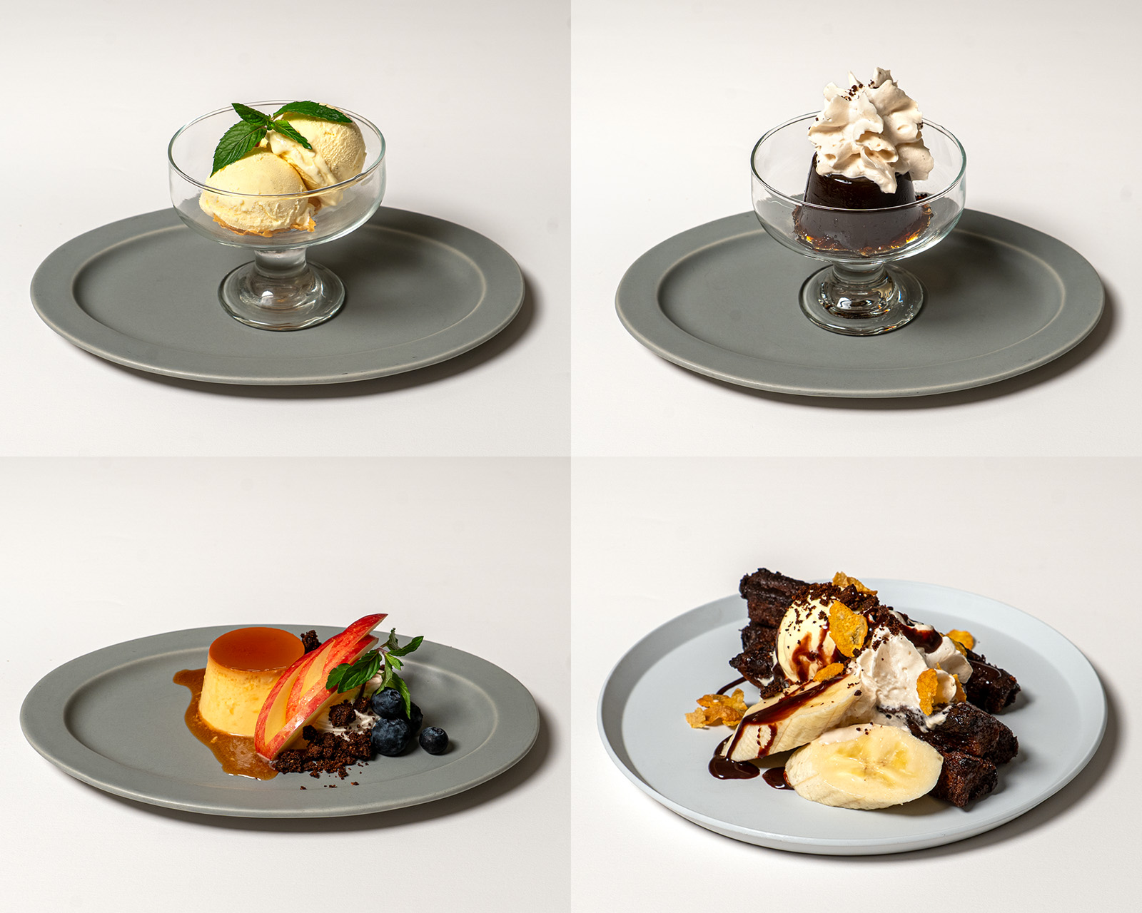 アイスクリーム、プリン、コーヒーゼリー、パフェなどのデザートメニュー例