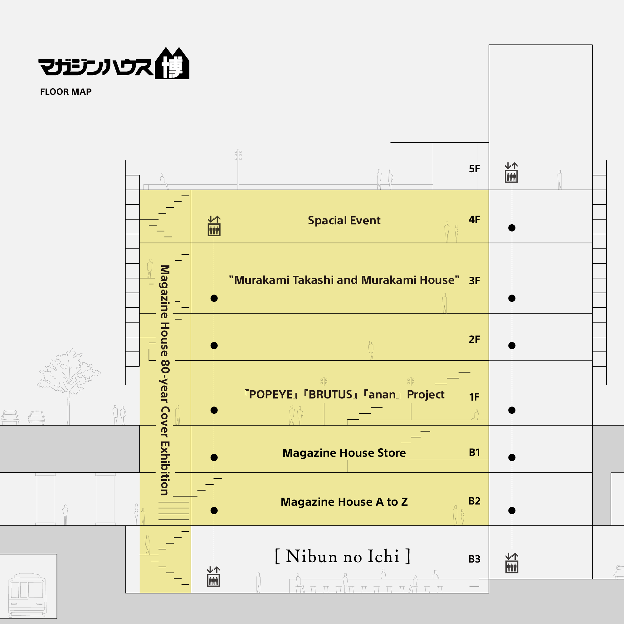 「マガジンハウス博 ”銀座から世界へ”」のフロアマップ。