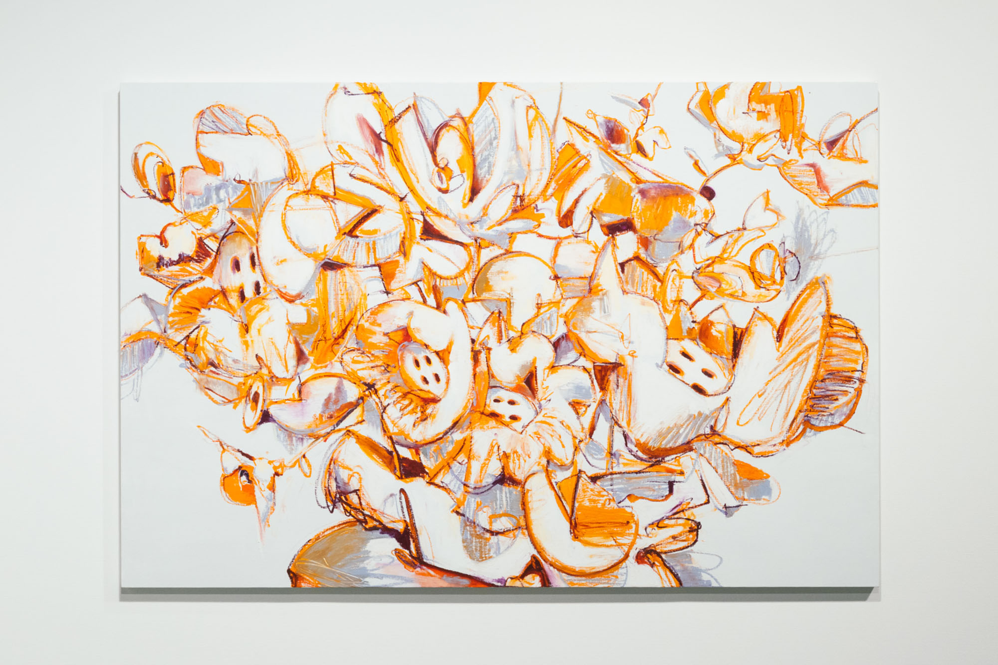 展示されている作品の写真。「Traveling flowers」Oil and oil stick on canvas, 2026。