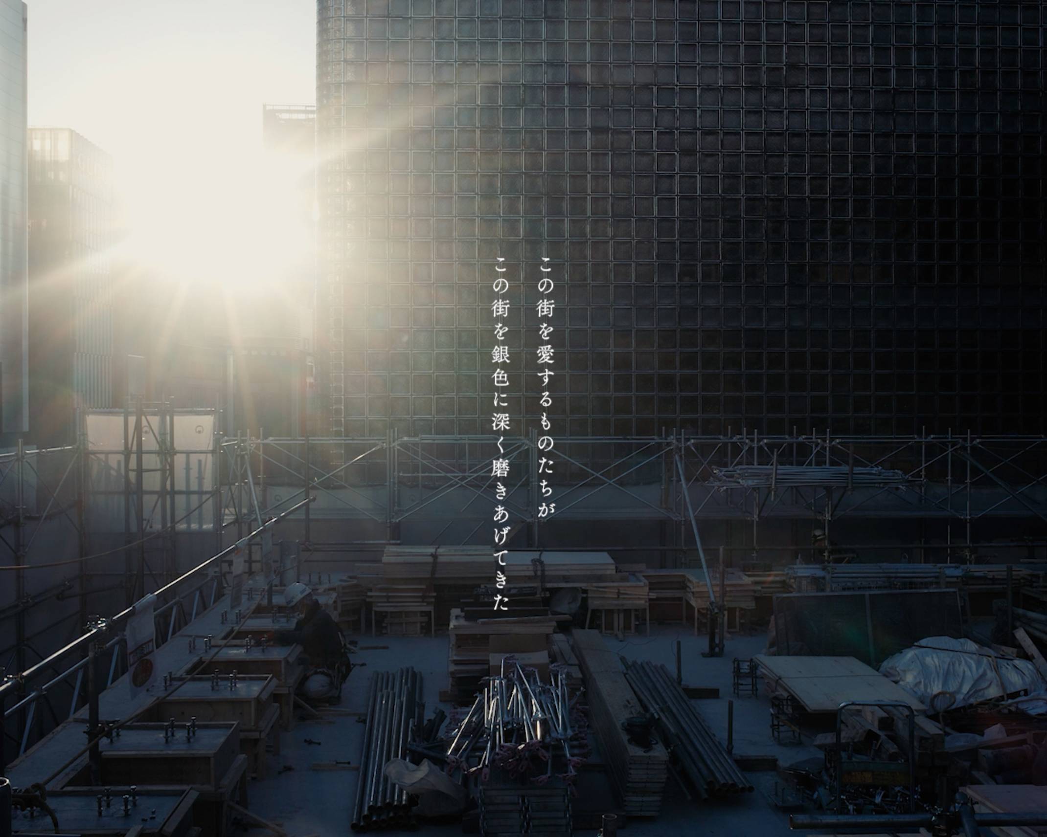 俯瞰風景。地下部分にくまなく足場が組まれている。