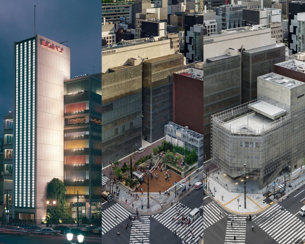 俯瞰。Sony Building、Ginza Sony Park Phase 1、Ginza Sony Park Phase 2を俯瞰