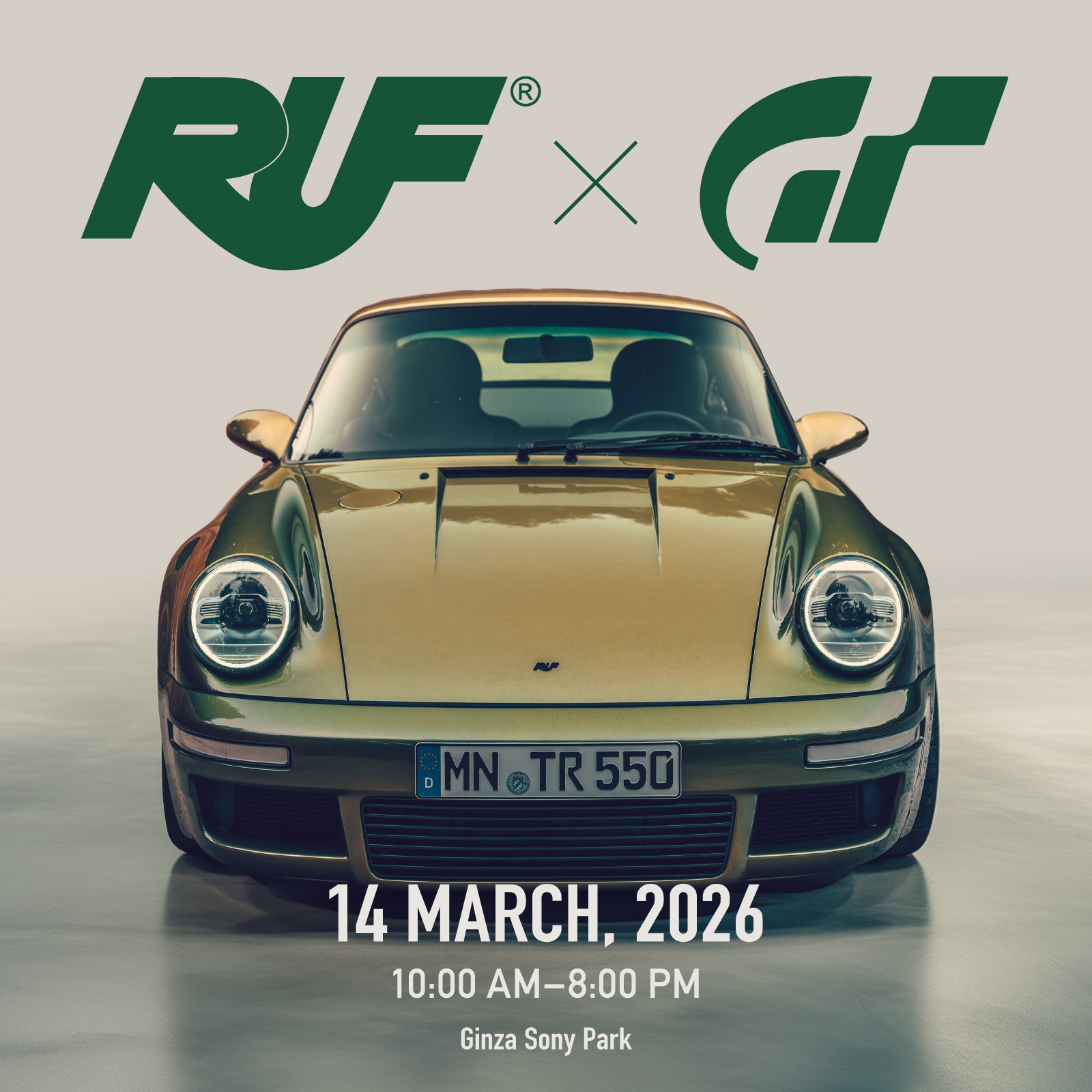 「RUF × GRAN TURISMO」のキービジュアル。14 MARCH, 2026.10.00 AM-8:00 PM.